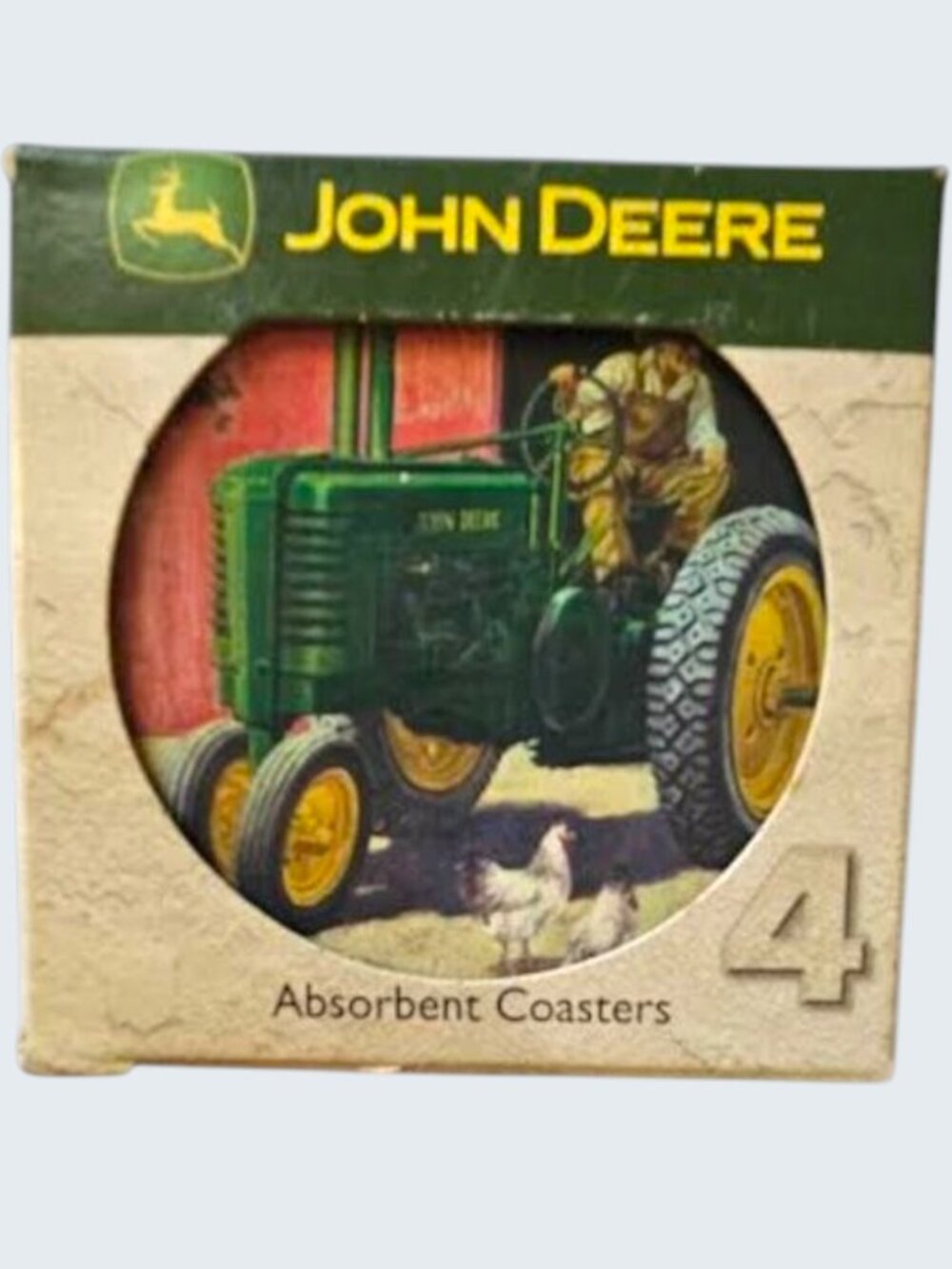 Vintage John Deere Set of 4 Stone Coasters Box Set Absorbent Cork Backing T18